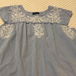 Madison Mathew Sky Blue Top with White Embroidery